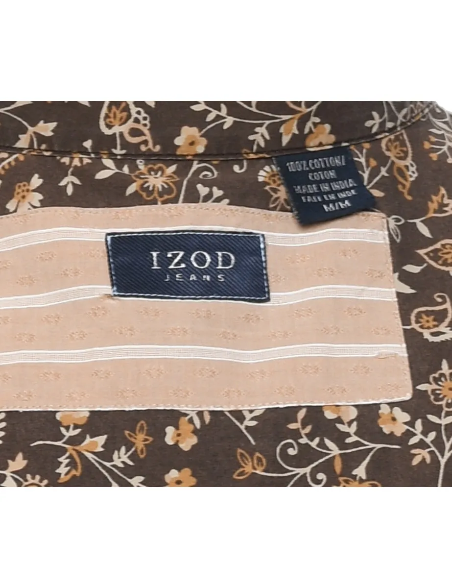 1990s Izod Brown Floral Shirt - M