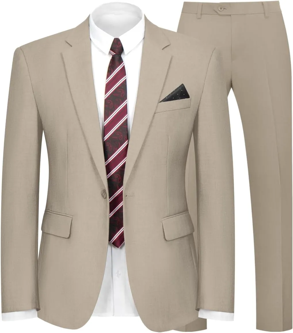 2 Piece Men's Suit One Button Slim Fit Suit for Men Solid Color Blazer and Pants Tie and Square Wedding Business Party