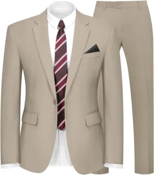 2 Piece Men's Suit One Button Slim Fit Suit for Men Solid Color Blazer and Pants Tie and Square Wedding Business Party