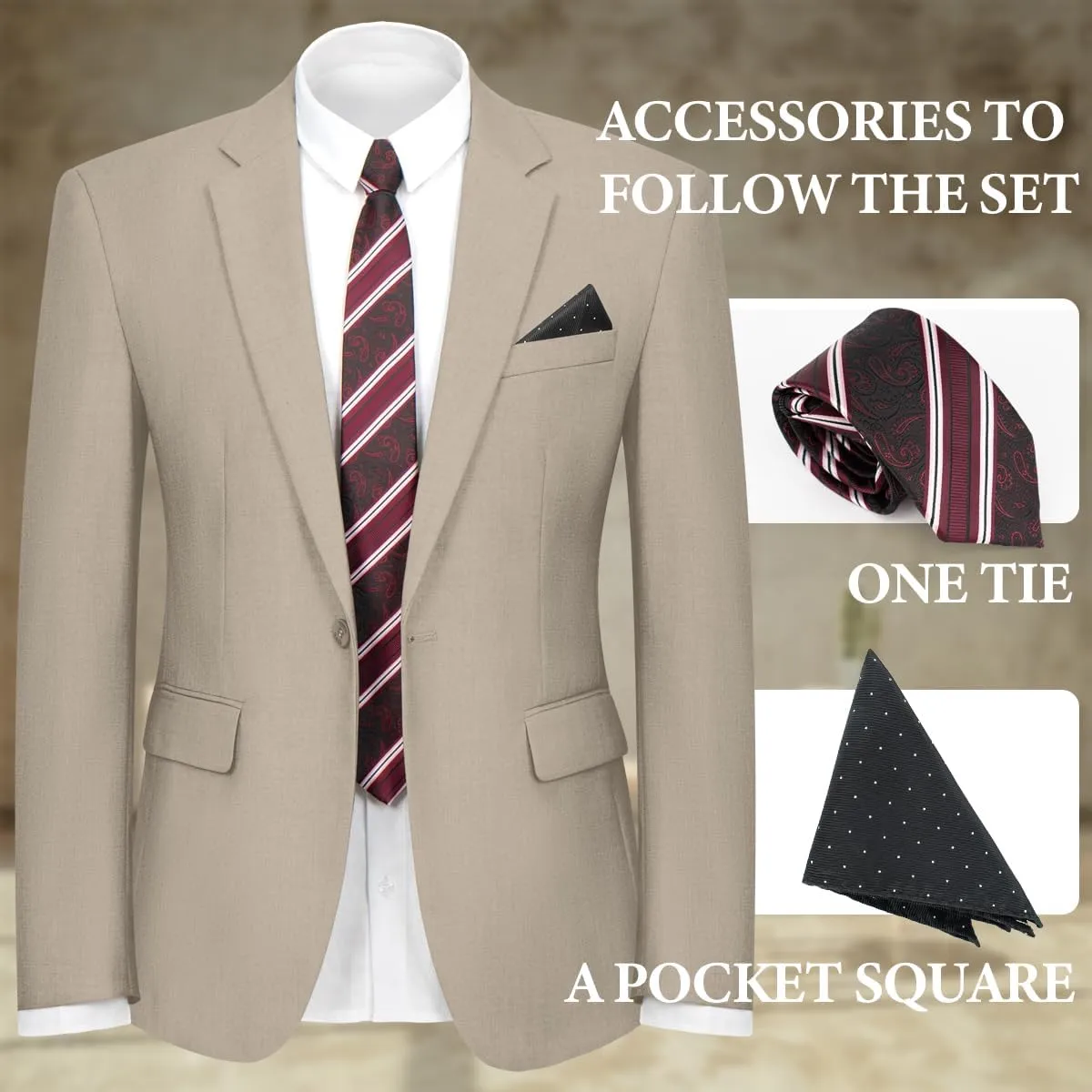 2 Piece Men's Suit One Button Slim Fit Suit for Men Solid Color Blazer and Pants Tie and Square Wedding Business Party