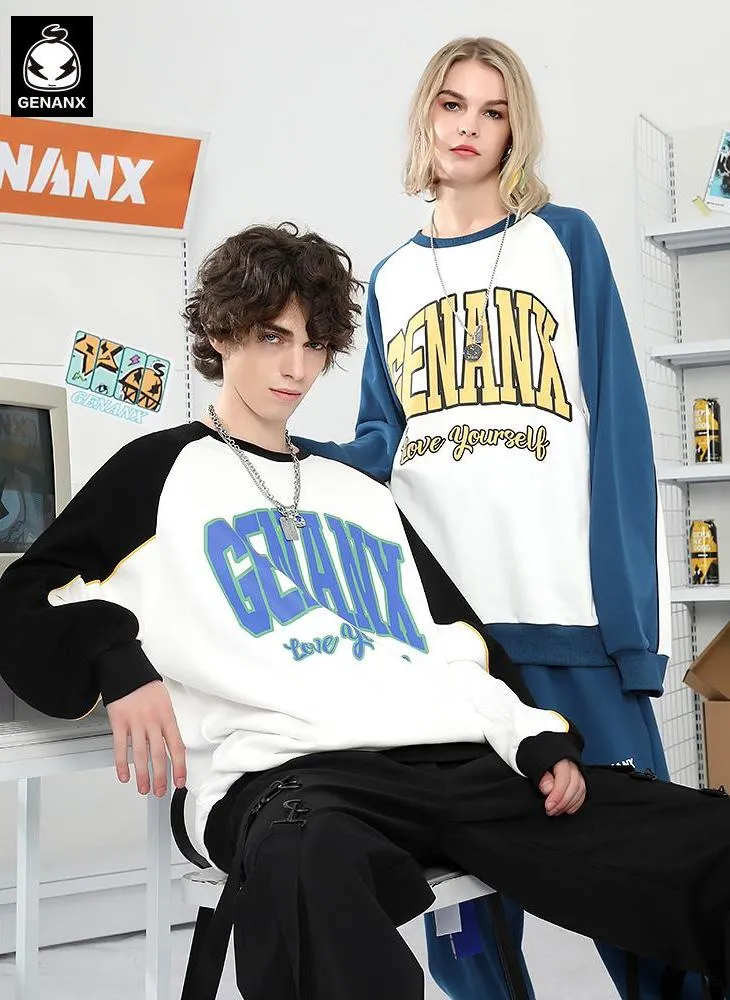 American Sports Style Minimalist Letter Print Pullover Sweatshirt