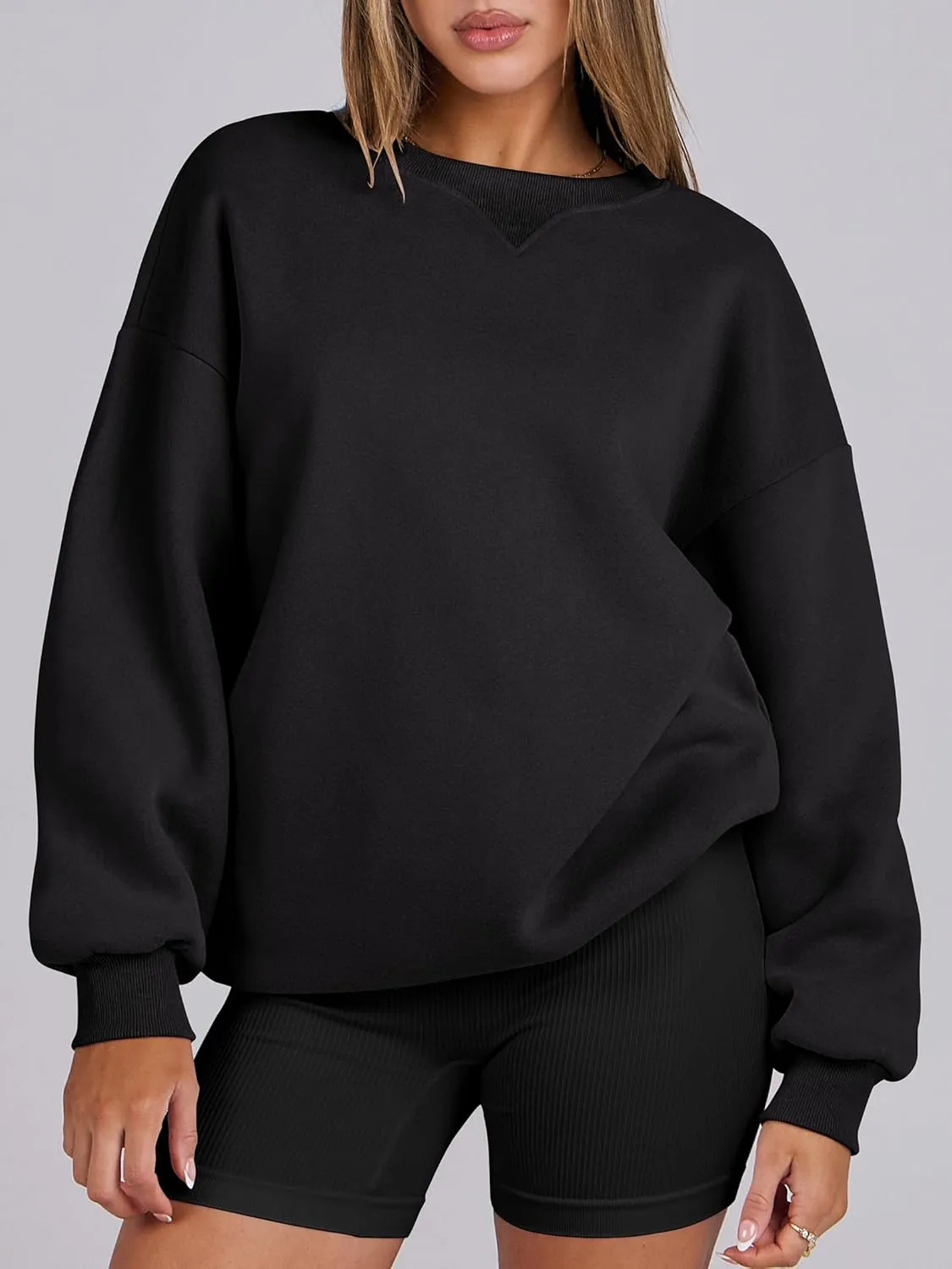 ANRABESS Womens Sweatshirts Oversized Fleece Crew Neck Pullover Hoodies Casual Comfy 2025 Fall Fashion Basic Sweatshirt