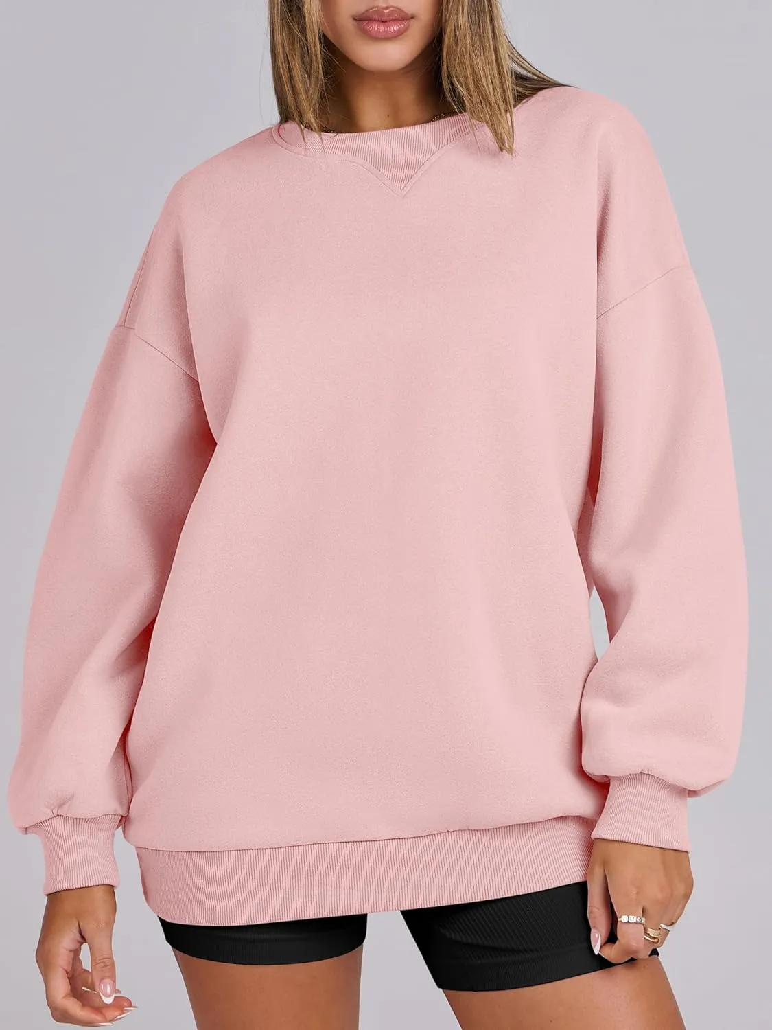ANRABESS Womens Sweatshirts Oversized Fleece Crew Neck Pullover Hoodies Casual Comfy 2025 Fall Fashion Basic Sweatshirt