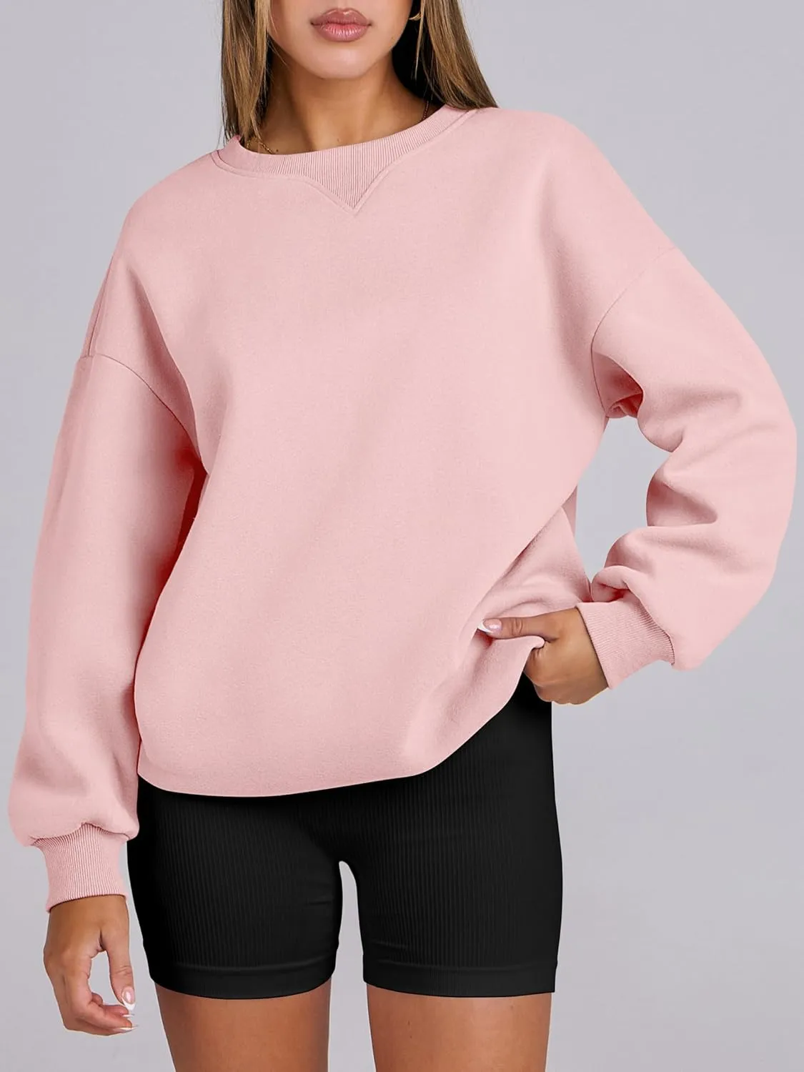 ANRABESS Womens Sweatshirts Oversized Fleece Crew Neck Pullover Hoodies Casual Comfy 2025 Fall Fashion Basic Sweatshirt