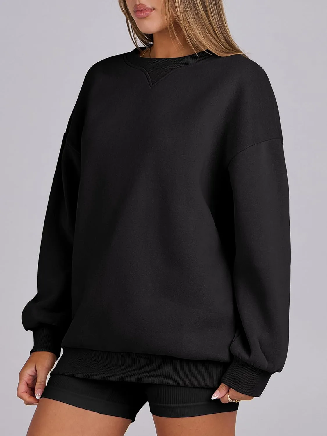 ANRABESS Womens Sweatshirts Oversized Fleece Crew Neck Pullover Hoodies Casual Comfy 2025 Fall Fashion Basic Sweatshirt