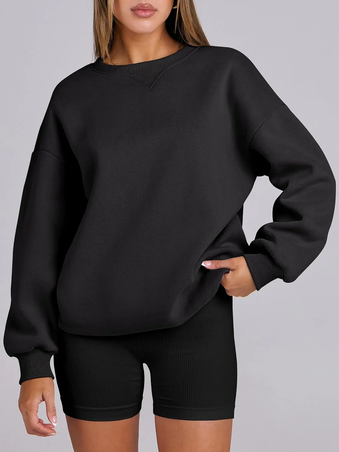 ANRABESS Womens Sweatshirts Oversized Fleece Crew Neck Pullover Hoodies Casual Comfy 2025 Fall Fashion Basic Sweatshirt