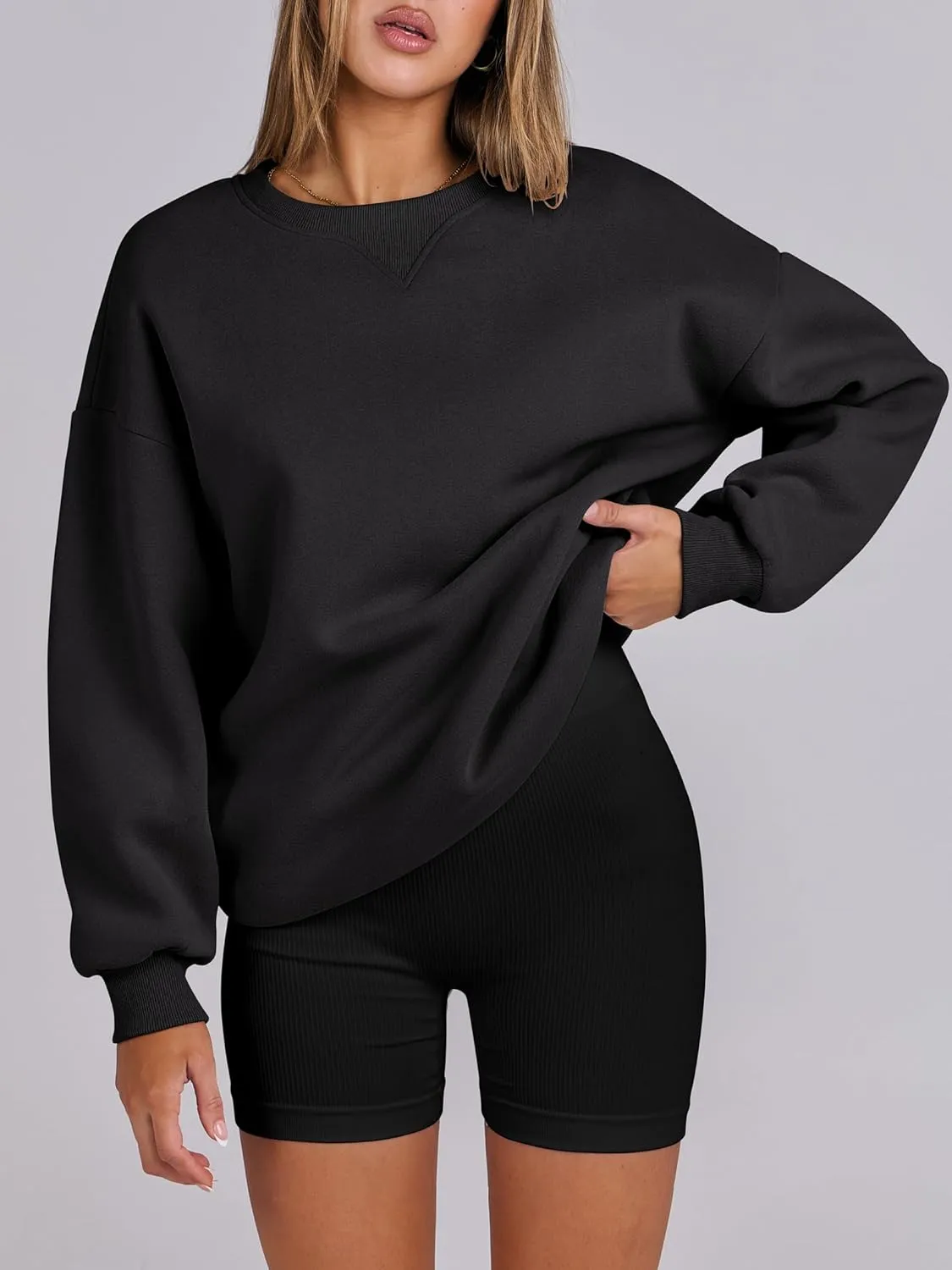ANRABESS Womens Sweatshirts Oversized Fleece Crew Neck Pullover Hoodies Casual Comfy 2025 Fall Fashion Basic Sweatshirt