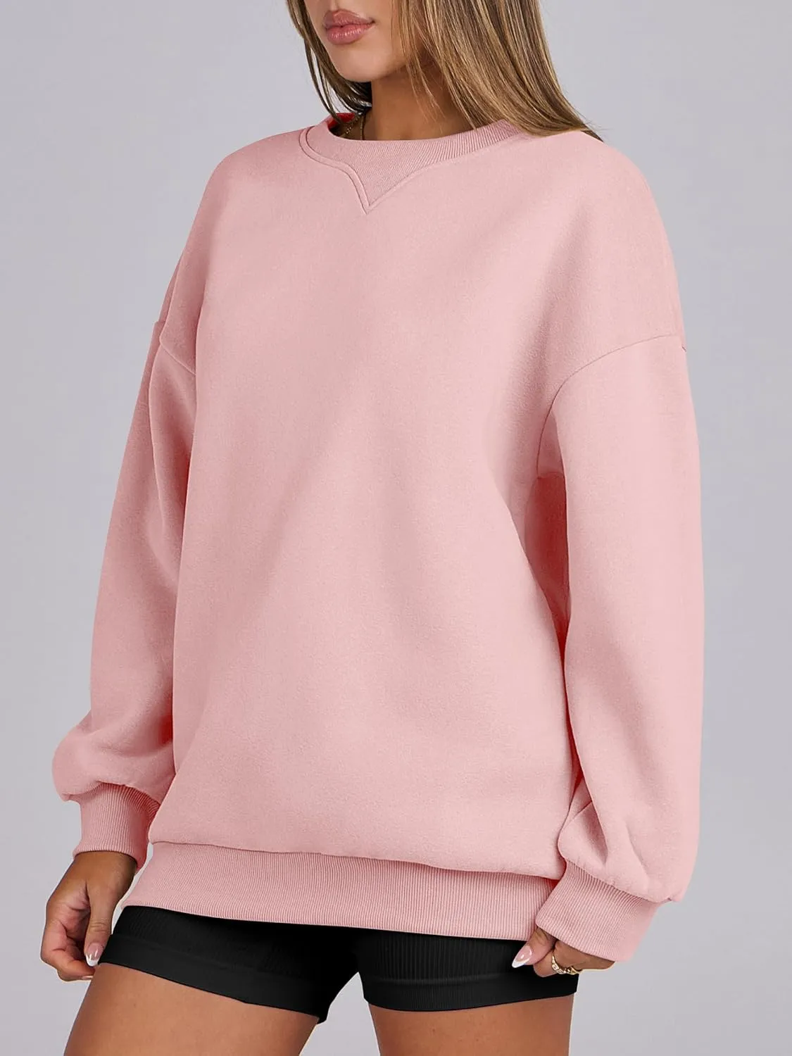 ANRABESS Womens Sweatshirts Oversized Fleece Crew Neck Pullover Hoodies Casual Comfy 2025 Fall Fashion Basic Sweatshirt