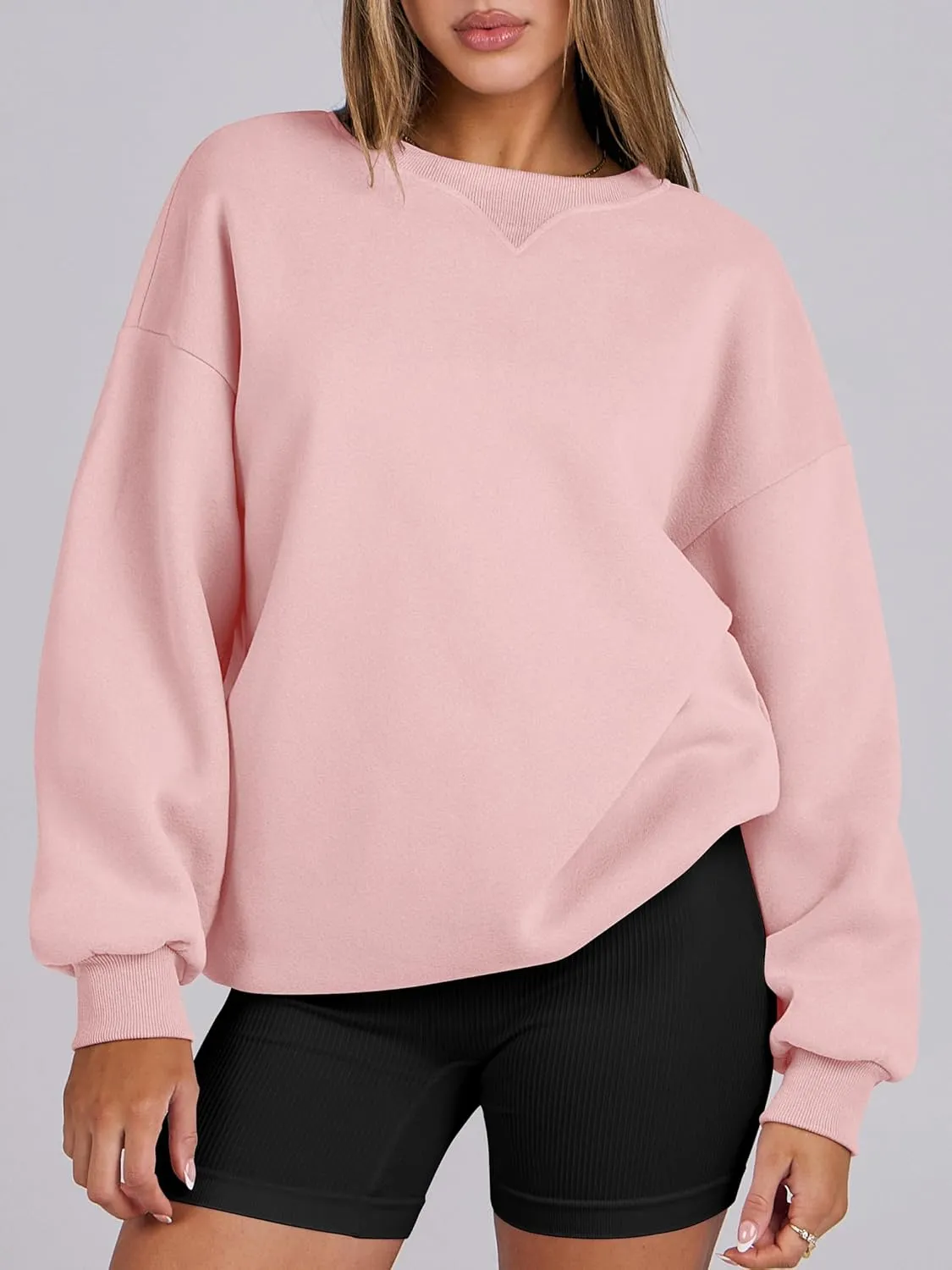ANRABESS Womens Sweatshirts Oversized Fleece Crew Neck Pullover Hoodies Casual Comfy 2025 Fall Fashion Basic Sweatshirt