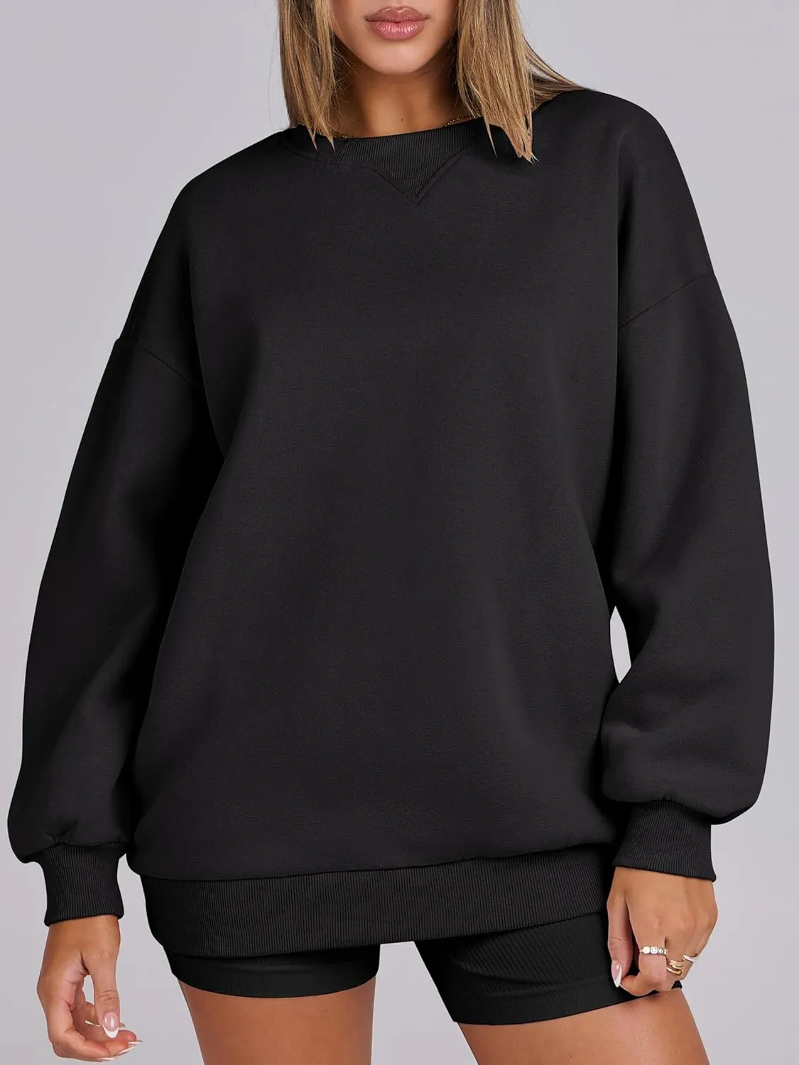 ANRABESS Womens Sweatshirts Oversized Fleece Crew Neck Pullover Hoodies Casual Comfy 2025 Fall Fashion Basic Sweatshirt