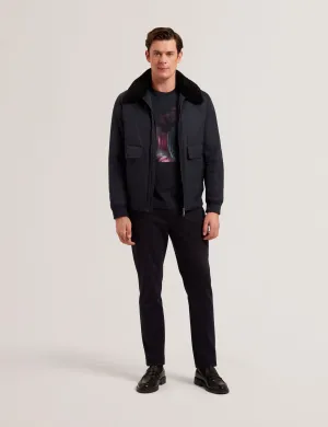 Avitore Bomber Removable Shearling Collar Navy