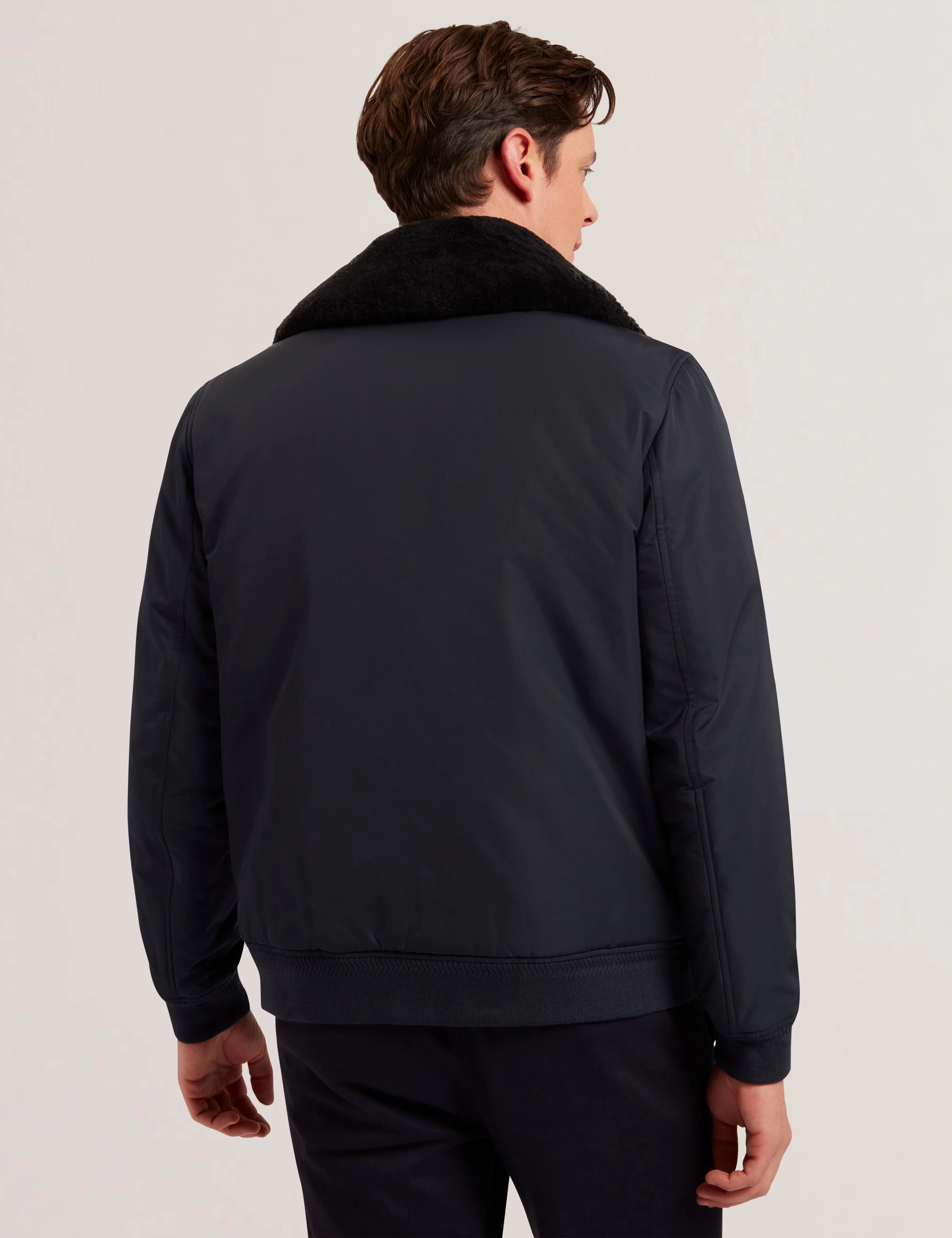 Avitore Bomber Removable Shearling Collar Navy