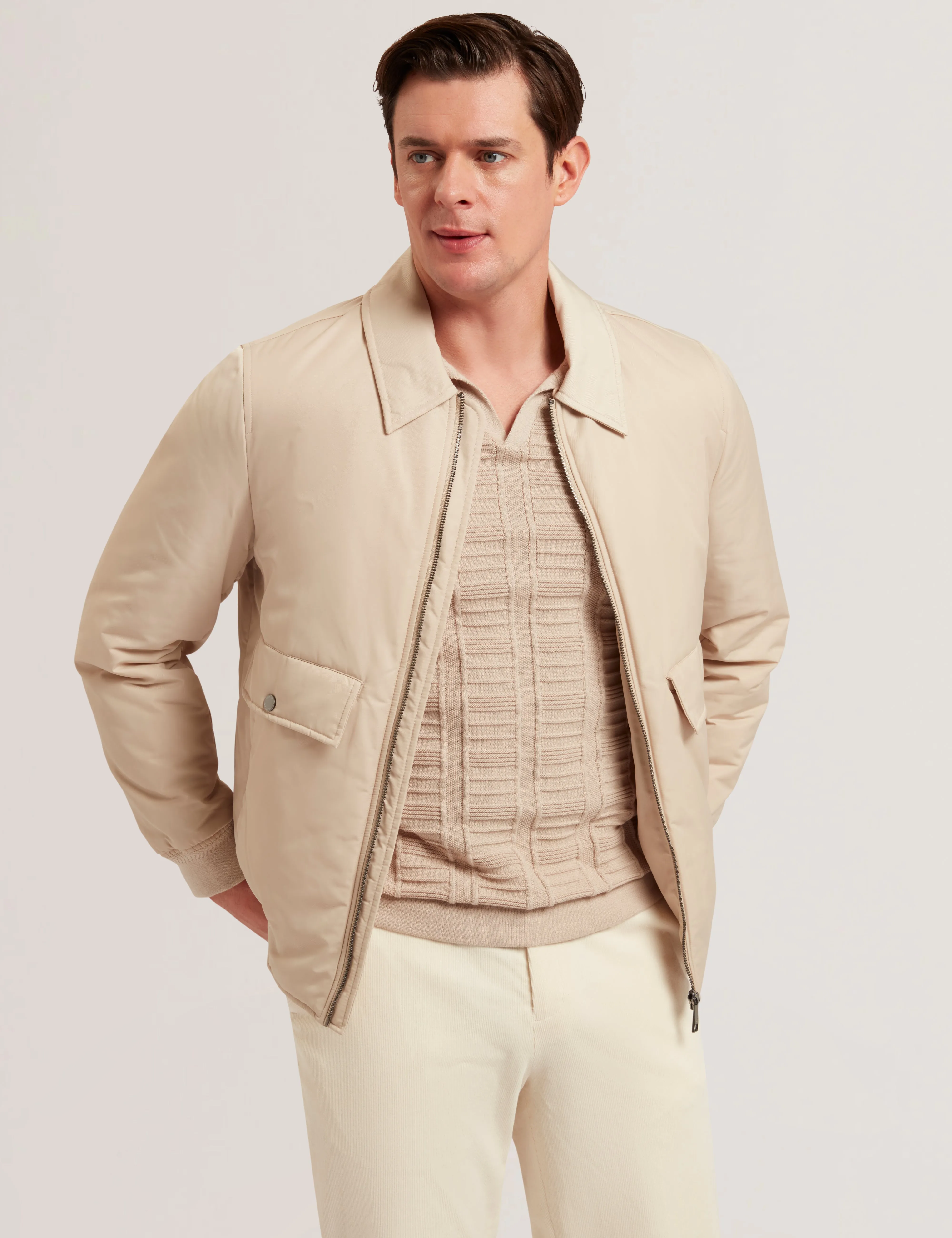 Avitore Bomber Removable Shearling Collar Taupe