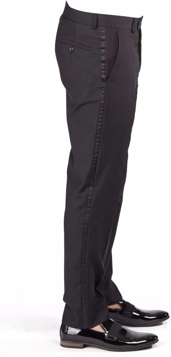 AZAR MAN Slim Fit Men Suit Tuxedo Black 2 Button Satin Collar Flat Front Pants