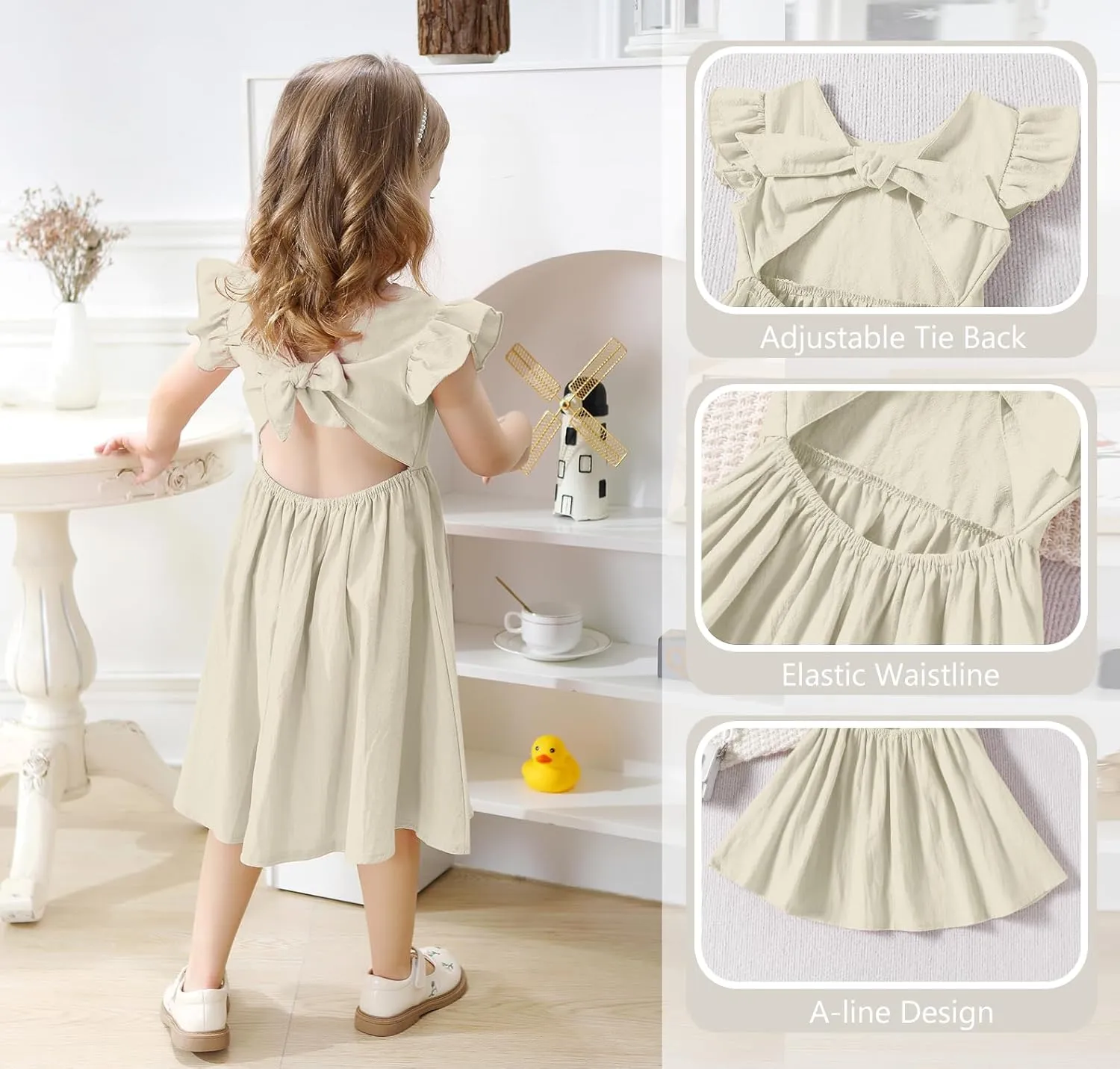 Baby Girl Toddler Dress Girls Summer Dresses Cotton Sleeveless Halter Tie Back Kid Ruffle Sundress Casual Party Beach