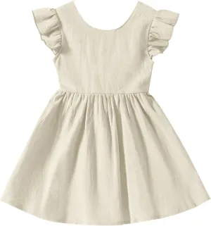 Baby Girl Toddler Dress Girls Summer Dresses Cotton Sleeveless Halter Tie Back Kid Ruffle Sundress Casual Party Beach