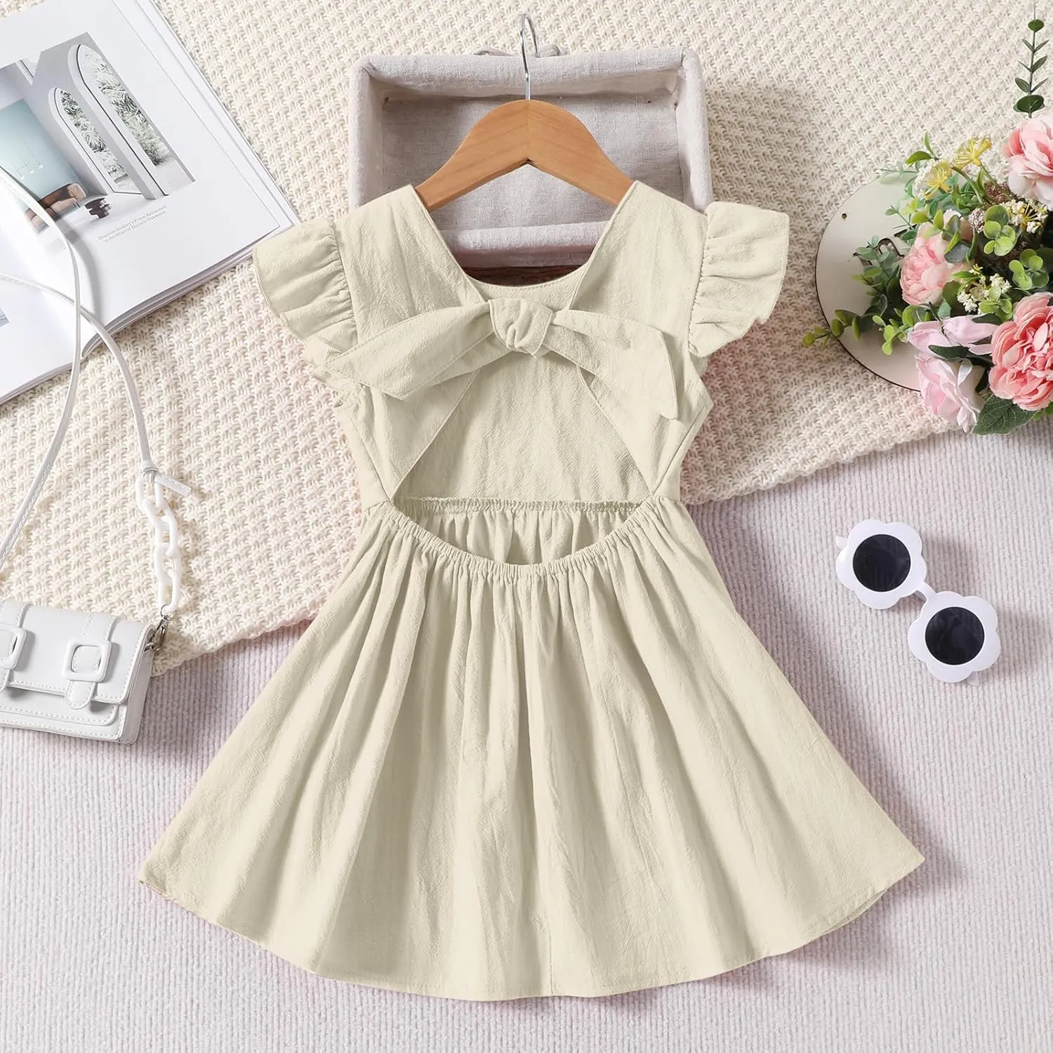 Baby Girl Toddler Dress Girls Summer Dresses Cotton Sleeveless Halter Tie Back Kid Ruffle Sundress Casual Party Beach