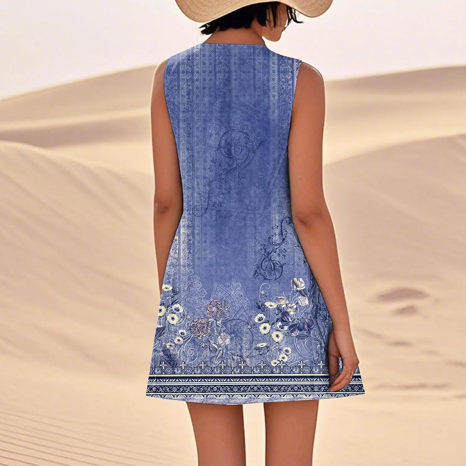 Boho Summer Dresses for Women 2025 Plus Size Casual Loose Sleeveless Sundresses Tank Dresses with Pockets