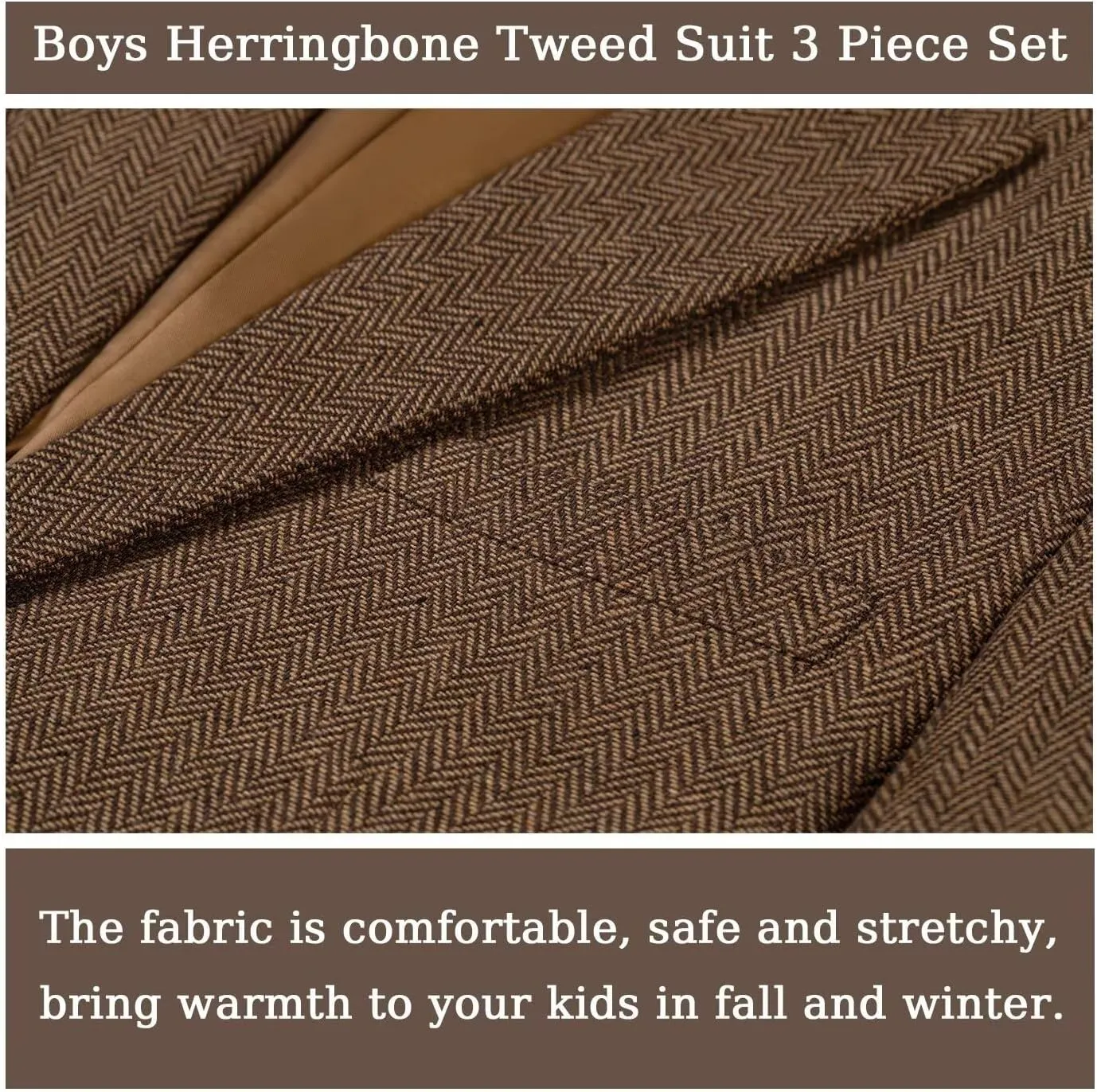 Boy's Suit Herringbone Tweed Blazer Slim Fit Kids Winter 1920s Retro Vintage Formal Wedding Prom Tuxedo Jacket Vest Pants Tie