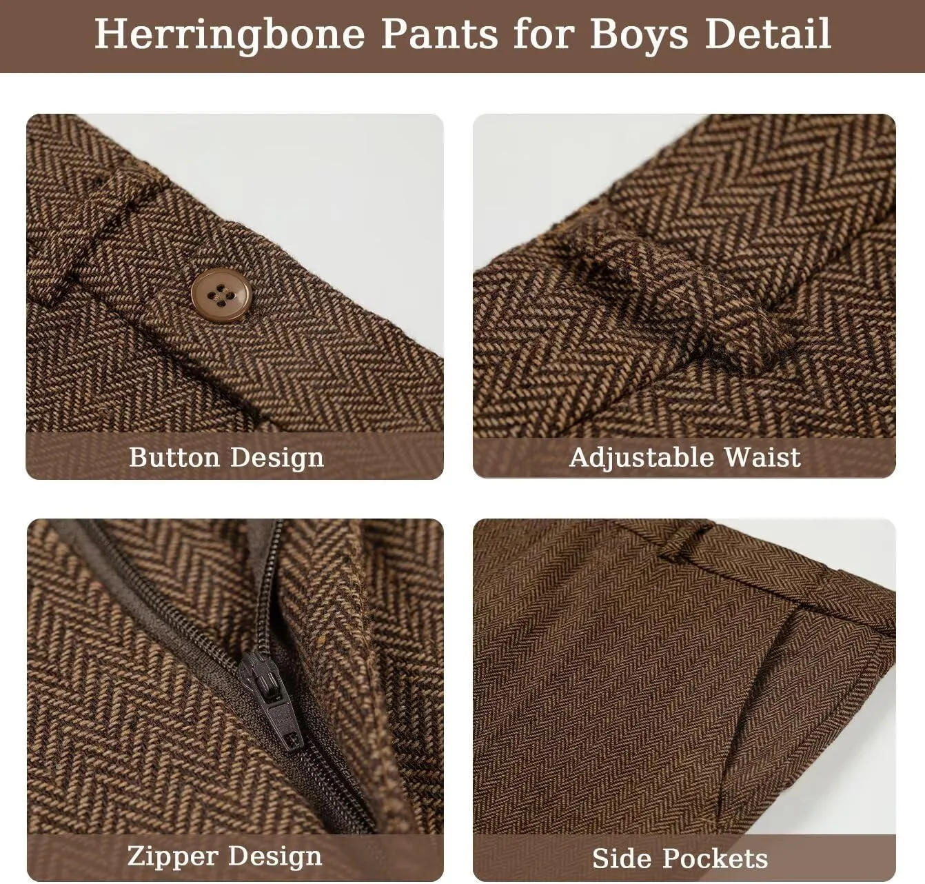 Boy's Suit Herringbone Tweed Blazer Slim Fit Kids Winter 1920s Retro Vintage Formal Wedding Prom Tuxedo Jacket Vest Pants Tie