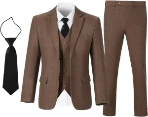 Boy's Suit Herringbone Tweed Blazer Slim Fit Kids Winter 1920s Retro Vintage Formal Wedding Prom Tuxedo Jacket Vest Pants Tie