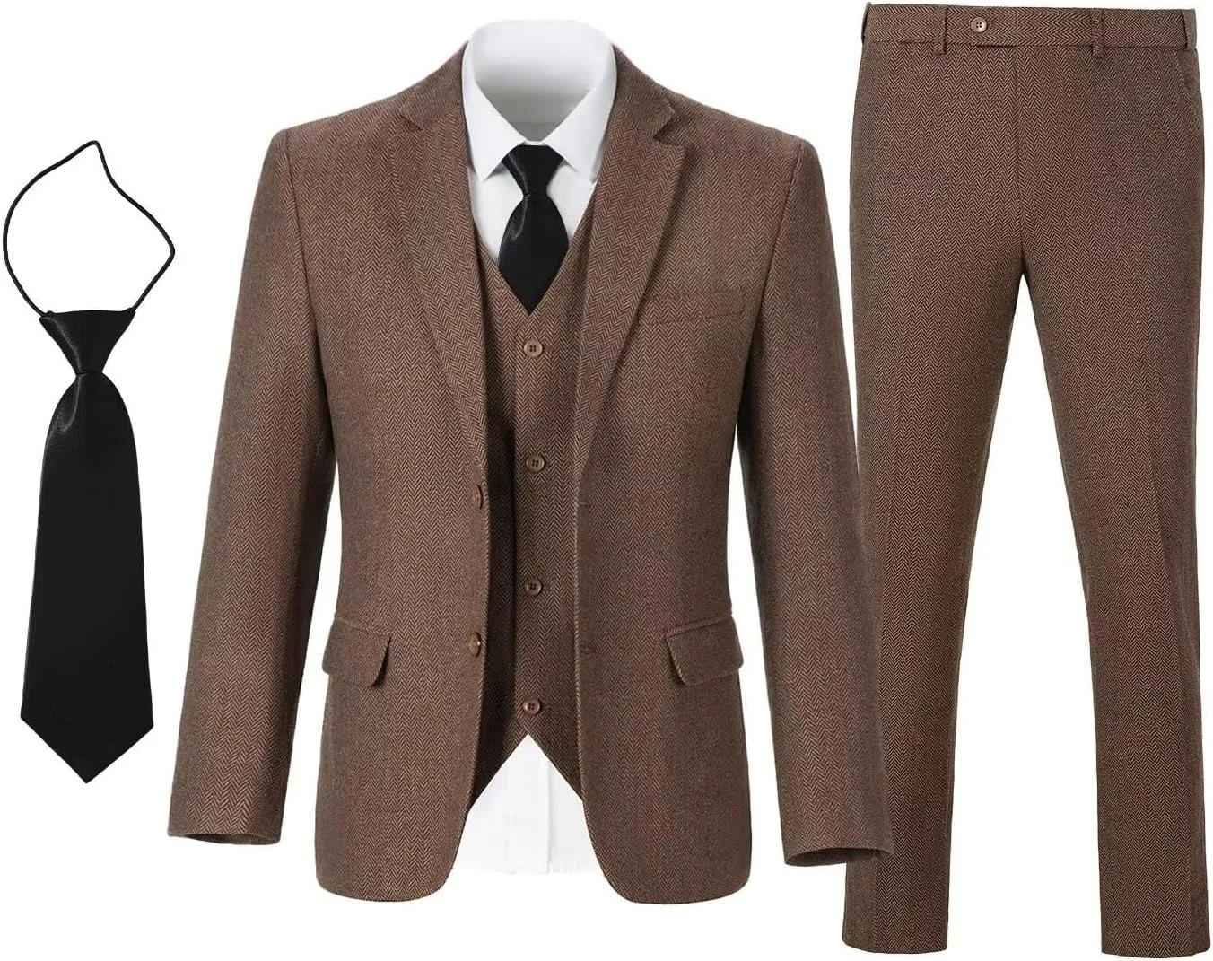 Boy's Suit Herringbone Tweed Blazer Slim Fit Kids Winter 1920s Retro Vintage Formal Wedding Prom Tuxedo Jacket Vest Pants Tie