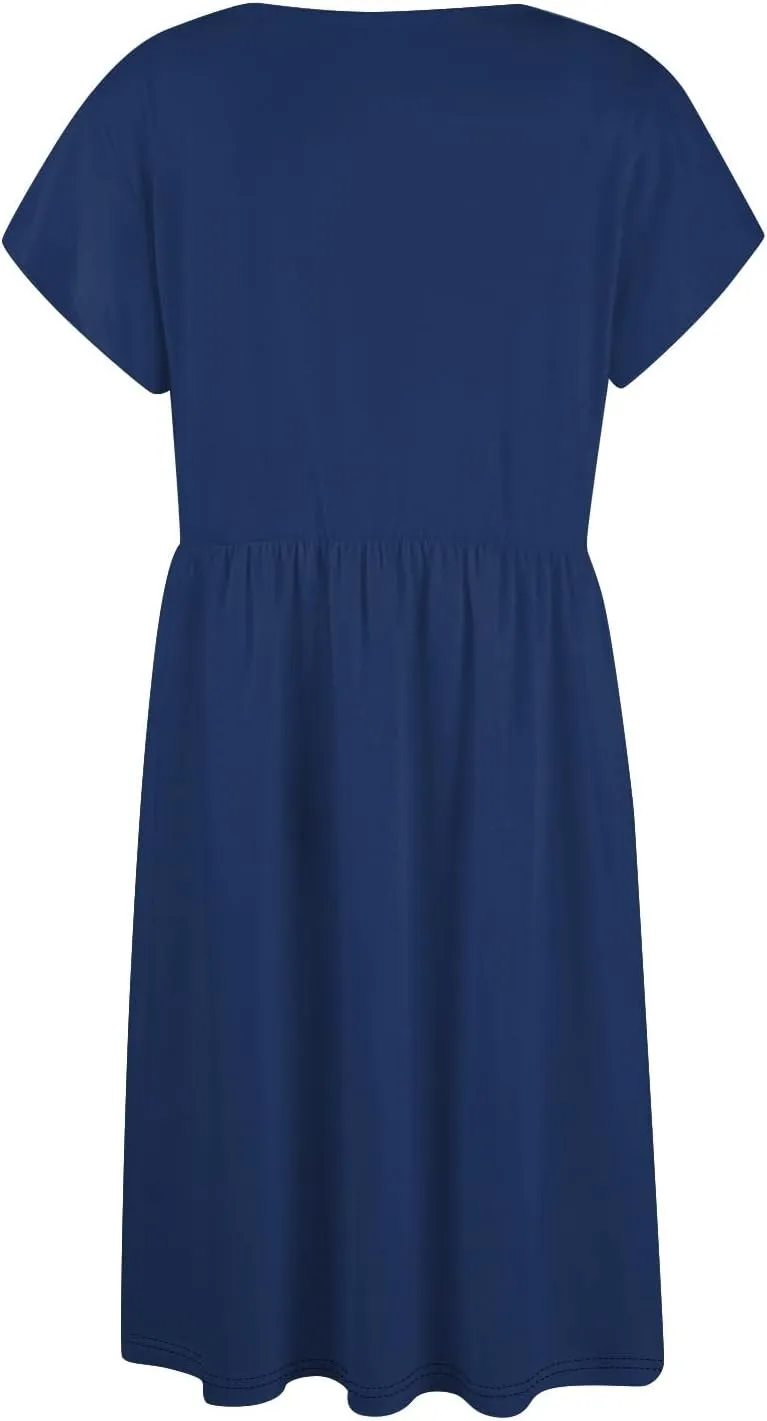 Casual Dresses for Women Ruffle Sleeve Button Down Short Tshirt Dress Flowy Summer Beach Vacation Sun Dresses with Pockets
