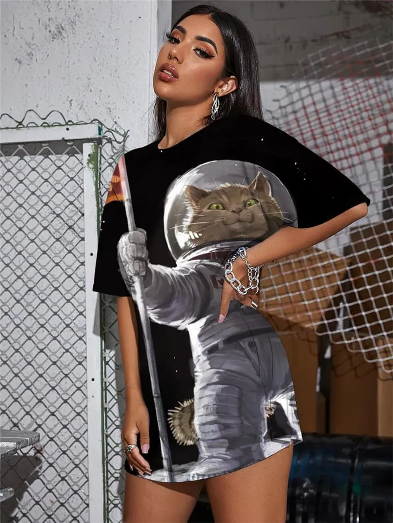 Cat T Shirt Women Animal Funny T shirts Galaxy Shirt Print Earth Summer Astronaut T-shirts 3d