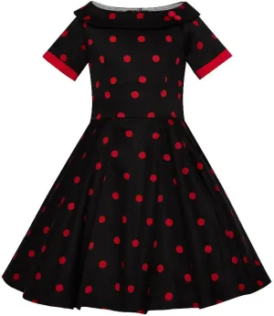 Children Darlene Swing Dress In Black & Red Polka Dot