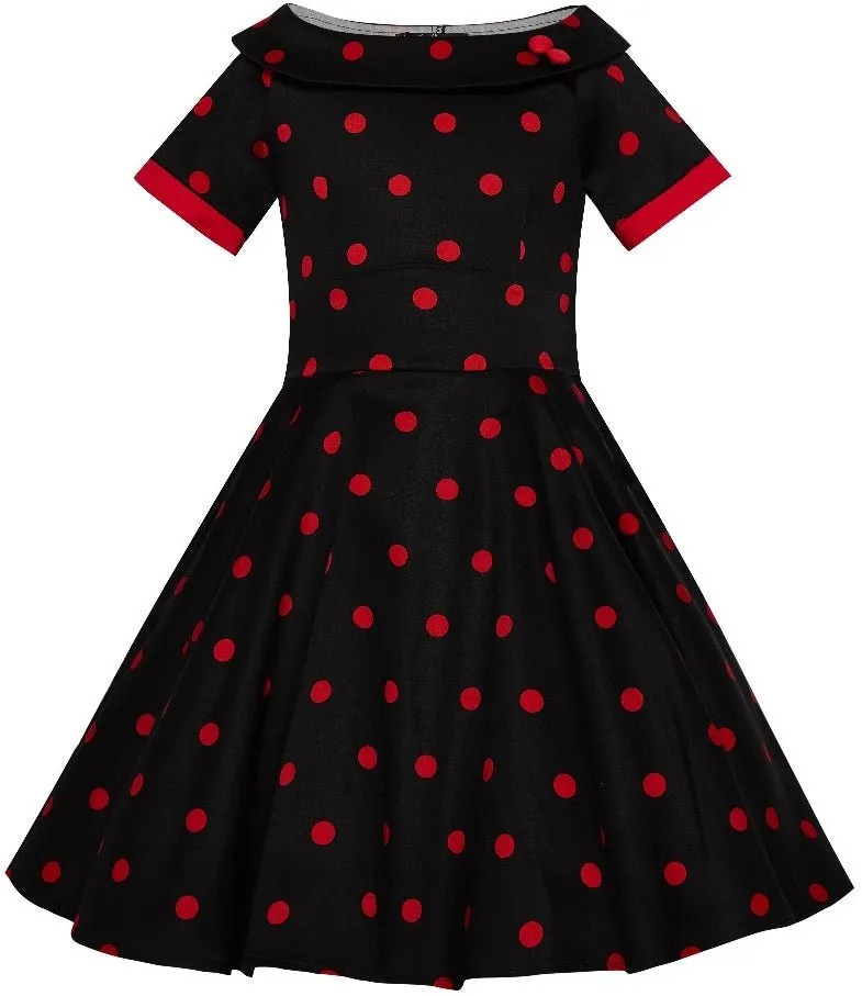 Children Darlene Swing Dress In Black & Red Polka Dot