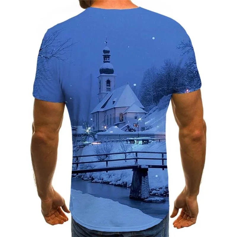 Christmas T-shirt Men Christmas Tree Shirt Print Snow Tshirt Printed New Year T-shirts 3d