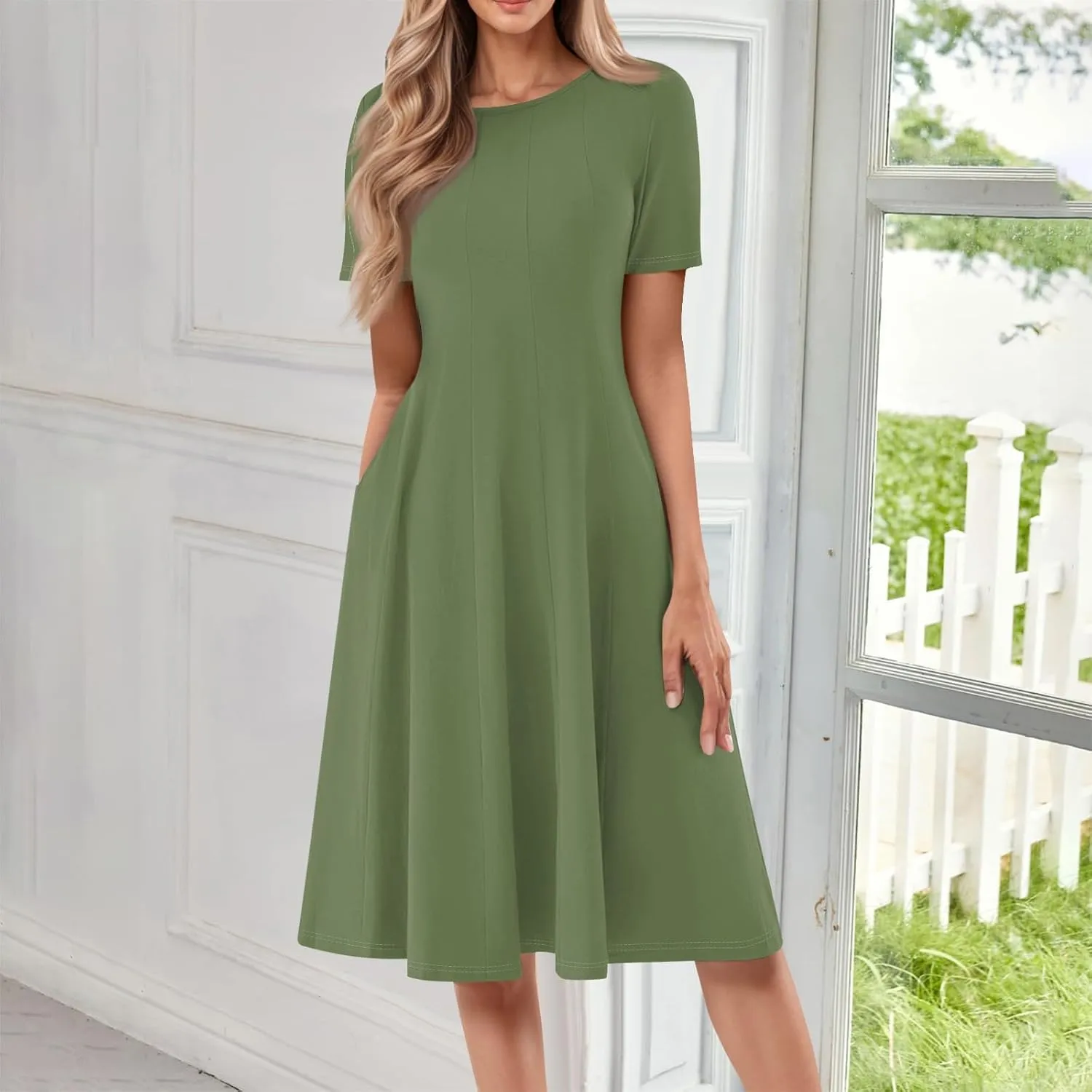 COTECRAM Summer Dress for Women 2025 Vacation Casual Short Sleeve Floral Boho Dresses Beach Flowy Midi Sundress with Pockets
