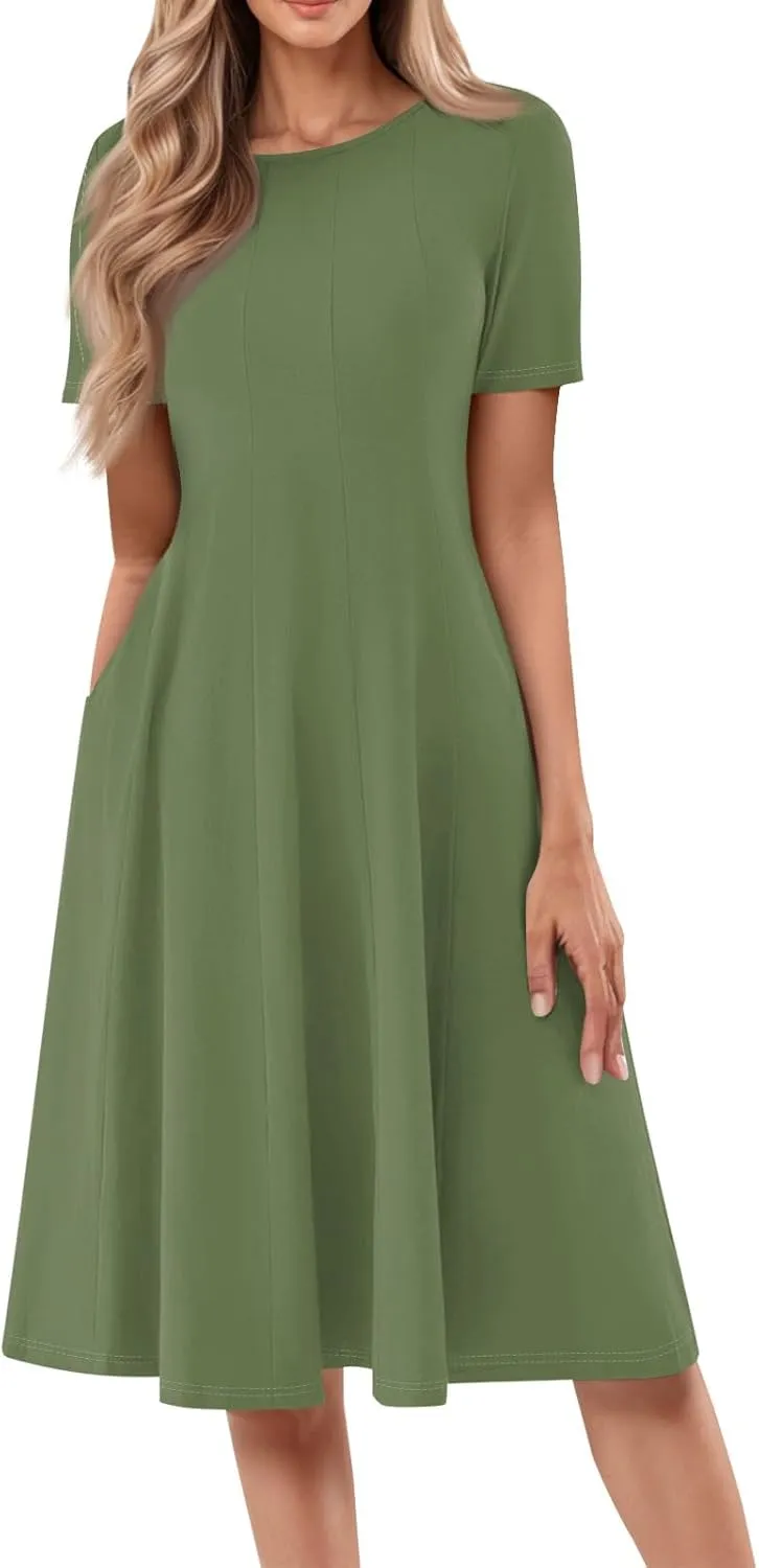 COTECRAM Summer Dress for Women 2025 Vacation Casual Short Sleeve Floral Boho Dresses Beach Flowy Midi Sundress with Pockets
