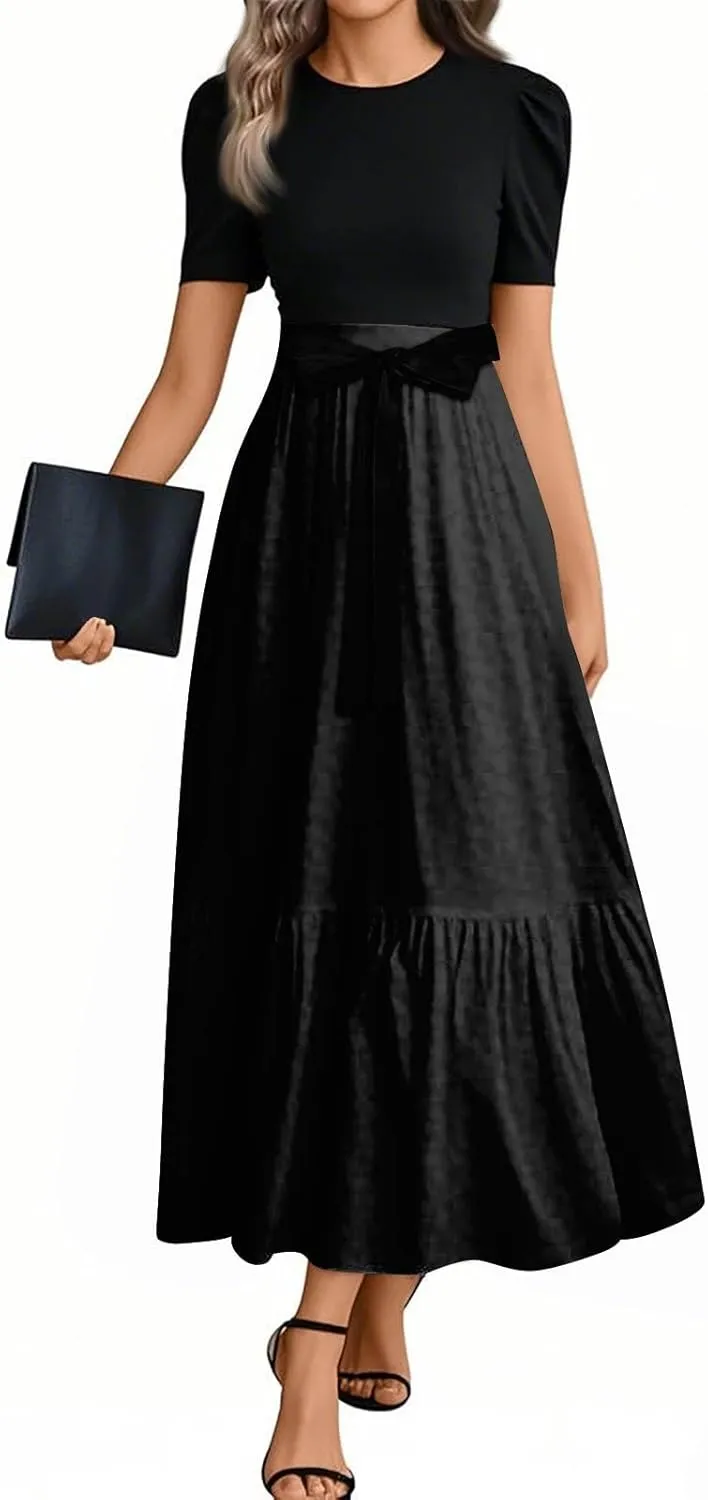 COTECRAM Summer Dresses for Women 2025 Vacation Short Sleeve Crewneck Boho Floral Spring Dress Casual A Line Flowy Maxi Dress