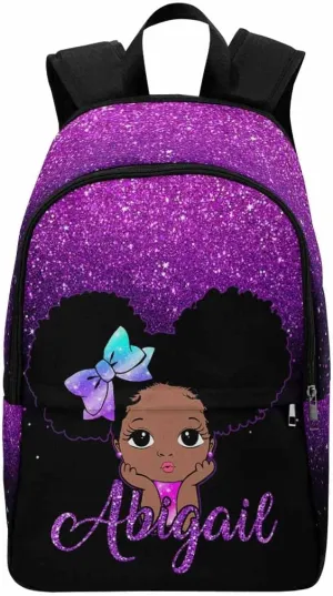 Custom Backpack for My Daughter from Mom Dad, Personalized Cute Princess Purple Dot Laptop Backpack with Name for Camping Hiking Travel