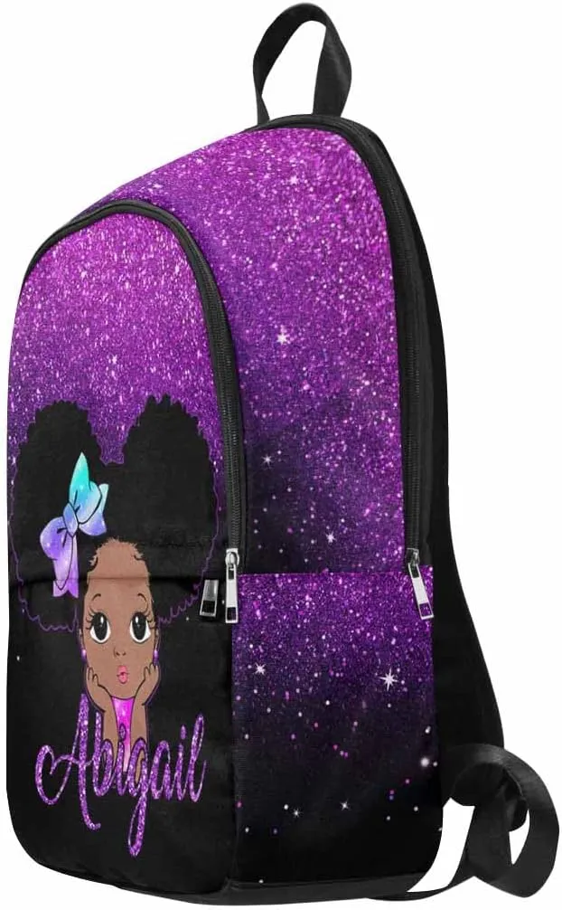 Custom Backpack for My Daughter from Mom Dad, Personalized Cute Princess Purple Dot Laptop Backpack with Name for Camping Hiking Travel