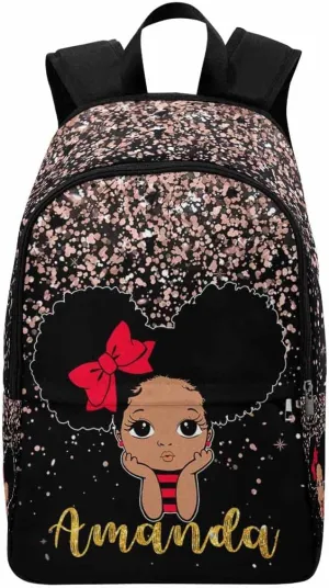 Custom Backpack with Name Customized Pink Golden Dot Princess Daypack Bag Personalized Name Shoulder Bag Casual Diaper Bag for Shopping