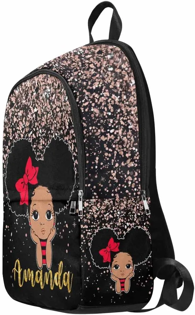 Custom Backpack with Name Customized Pink Golden Dot Princess Daypack Bag Personalized Name Shoulder Bag Casual Diaper Bag for Shopping