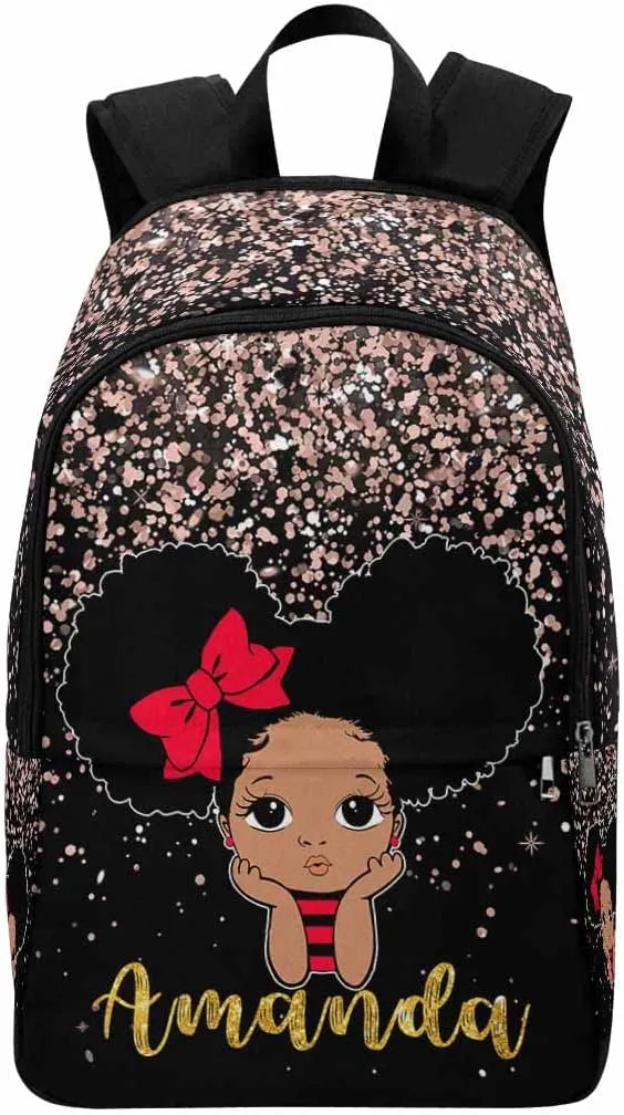 Custom Backpack with Name Customized Pink Golden Dot Princess Daypack Bag Personalized Name Shoulder Bag Casual Diaper Bag for Shopping