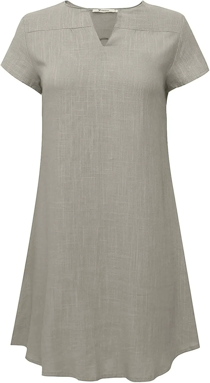 Dresses for Women 2024 Casual Cotton Linen Cap Sleeve V Neck Midi Dress Summer Fashion Solid Party Beach Sundress