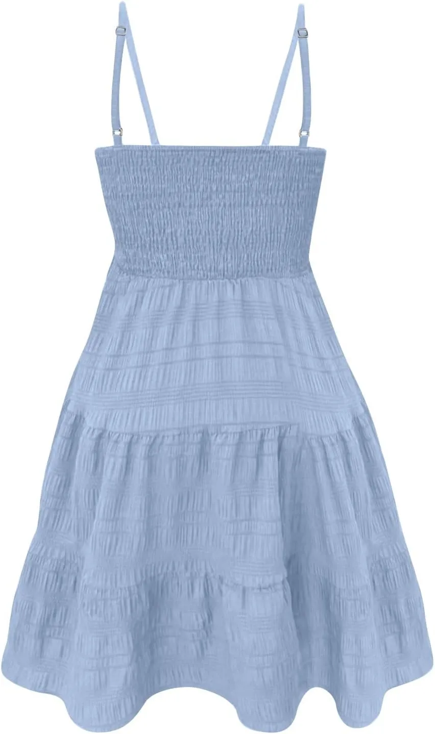 Dresses for Women 2025 Sexy Tube Top Smocked Spaghetti Strap Dresses Flowy Sleeveless Casual Beach Vacation Sundress