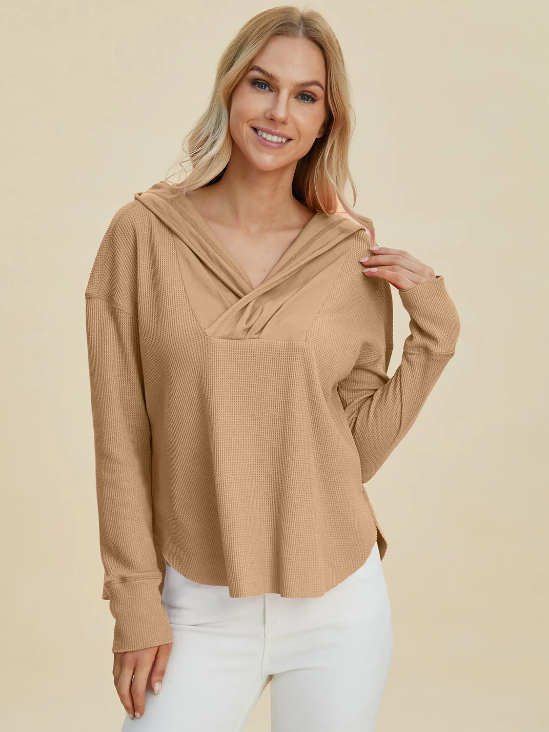 Elevated Style: Double Take High-Low Dropped Shoulder Hoodie