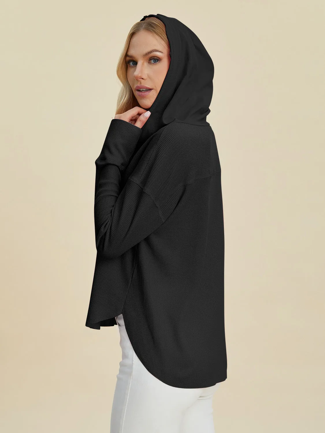 Elevated Style: Double Take High-Low Dropped Shoulder Hoodie
