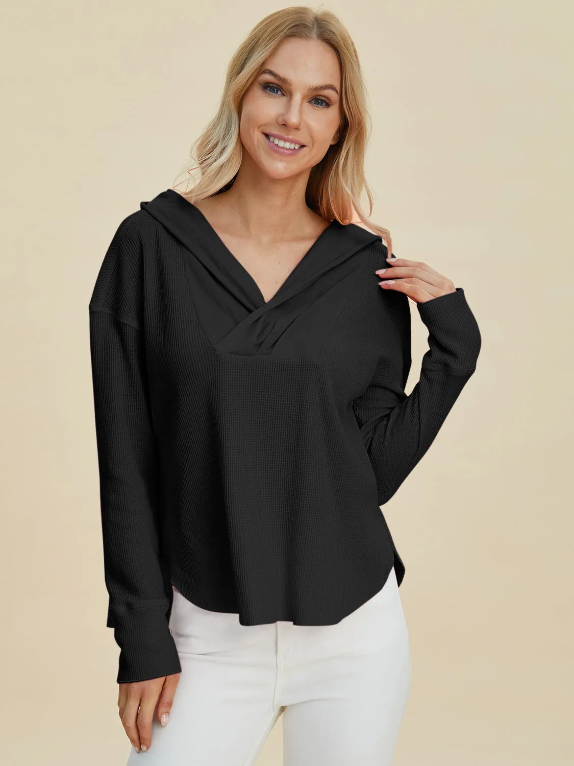 Elevated Style: Double Take High-Low Dropped Shoulder Hoodie