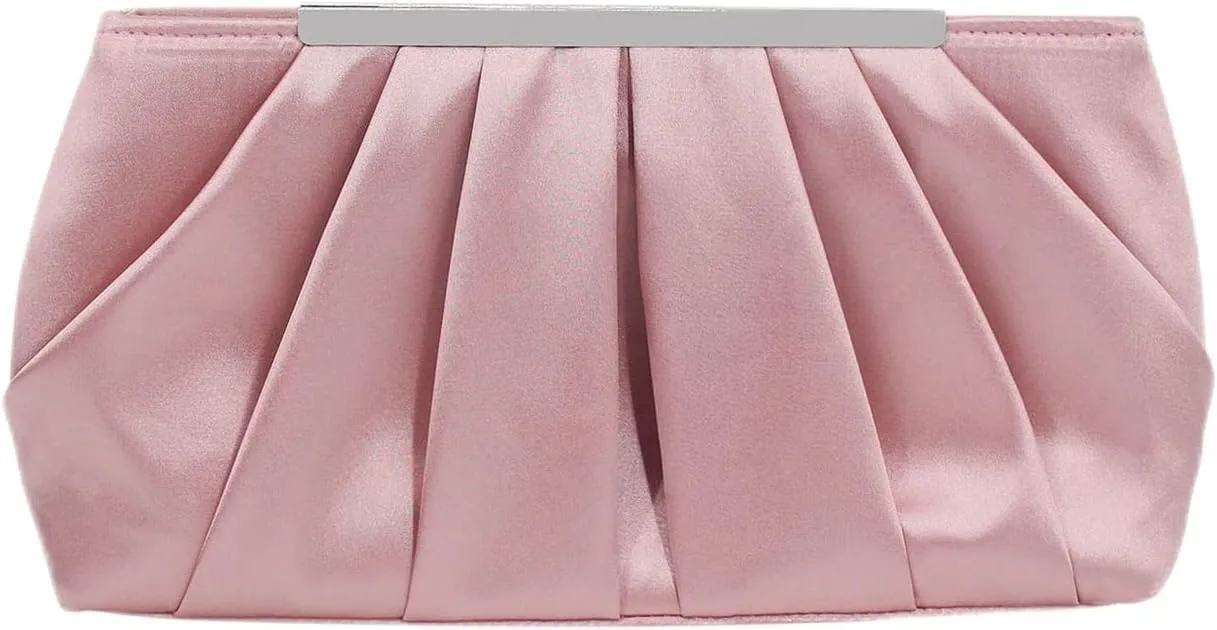 Evening Bag for Women Elegant Pleated Satin Clutch Purses Classy Handbag with Detachable Chain for Wedding Party Prom