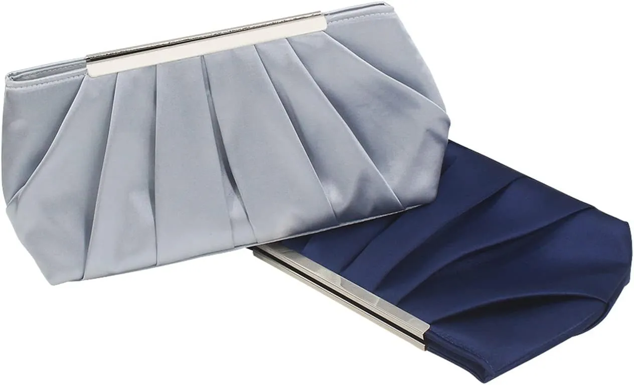 Evening Bag for Women Elegant Pleated Satin Clutch Purses Classy Handbag with Detachable Chain for Wedding Party Prom