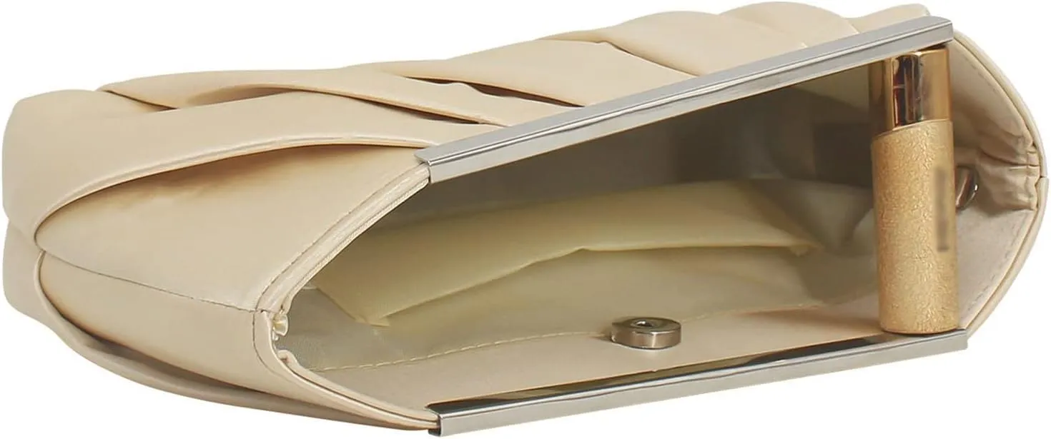 Evening Bag for Women Elegant Pleated Satin Clutch Purses Classy Handbag with Detachable Chain for Wedding Party Prom