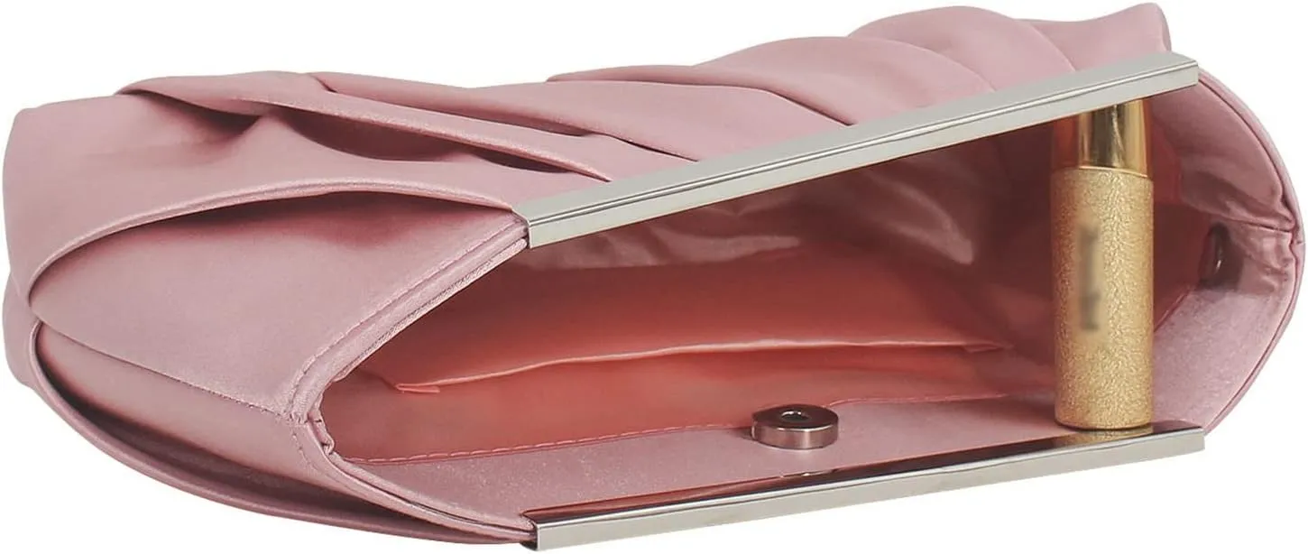 Evening Bag for Women Elegant Pleated Satin Clutch Purses Classy Handbag with Detachable Chain for Wedding Party Prom