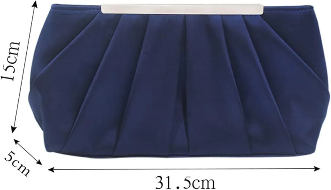 Evening Bag for Women Elegant Pleated Satin Clutch Purses Classy Handbag with Detachable Chain for Wedding Party Prom