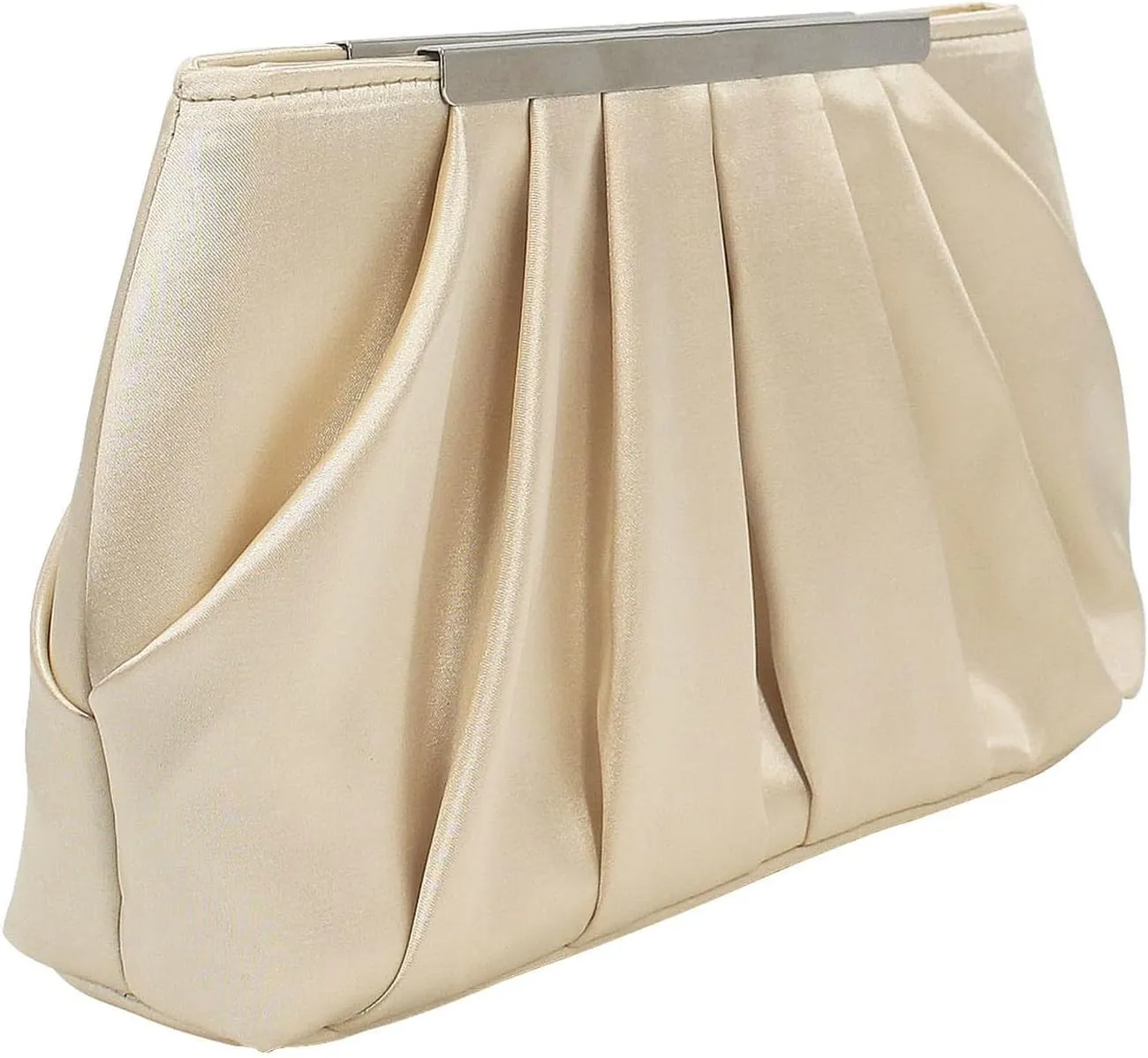 Evening Bag for Women Elegant Pleated Satin Clutch Purses Classy Handbag with Detachable Chain for Wedding Party Prom